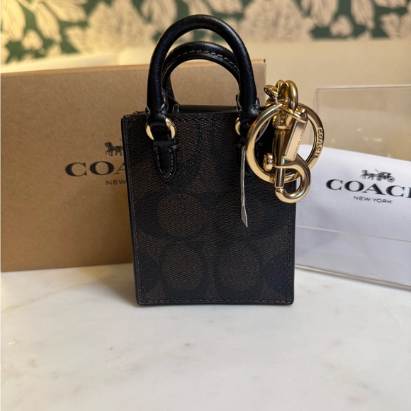 Coach Black Mini Tote Bag Charm NWT, box & dusty - Picture 2 of 5